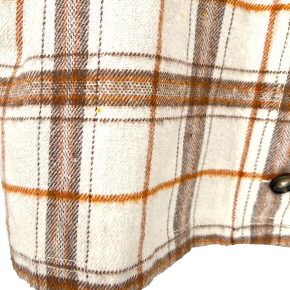 Democracy Plaid Light Shacket Jacket Ivory Beige Brown Size Large - Picture 8 of 14